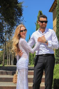 Emotional moment of surprise and happiness during a Brava proposal outdoors