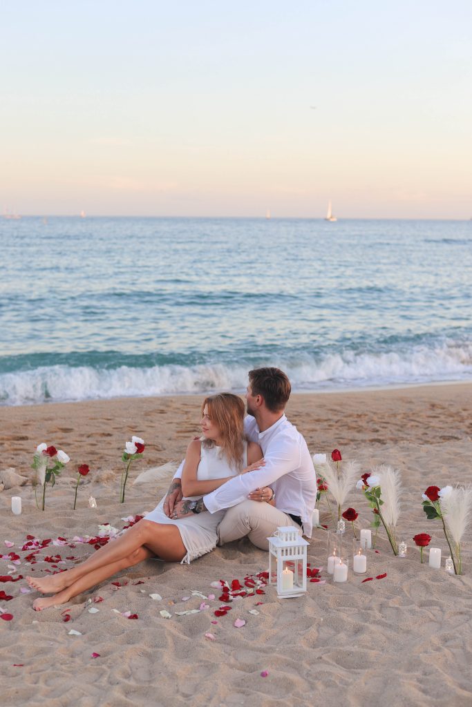 Proposal with sunset over the Mediterranean Sea