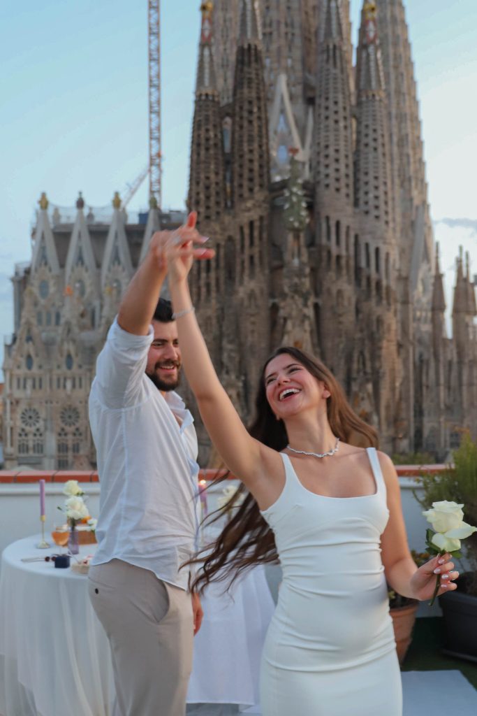 Private terrace with Sagrada Família view for a romantic marriage proposal