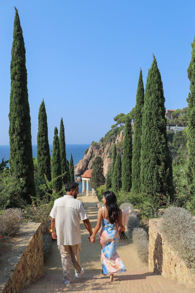 Romantic marriage proposal at Marimurtra Botanical Garden on the Costa Brava