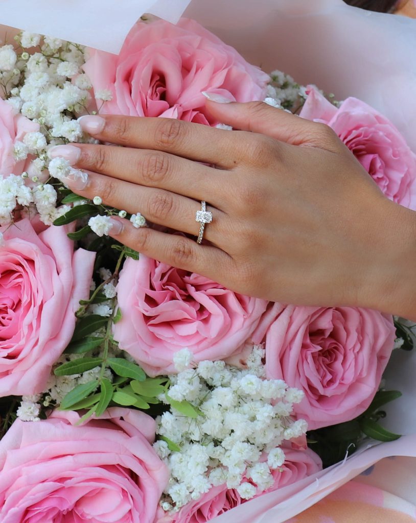 Beautiful peony rose bouquet for a marriage proposal at Marimurtra Costa Brava