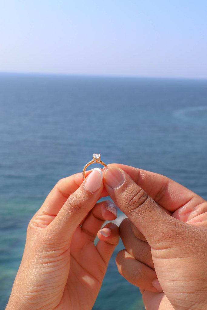 Proposal Moment ring at romantic Costa Brava Marimurtra Botanical Garden